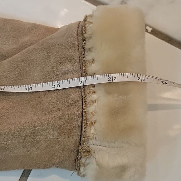 EMC Women's tan 100% leather faux fur lined jacked size XL hooded - Picture 9 of 11